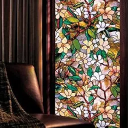 Skin Poster Self Adhesive Window Film Vinyl Frosted Privacy Glass Film for Window Glass Decorative Window Sticker Wallpaper Sheet for Glass Door, Bathroom, Home, Window. (Green Flower, 12x36 Inch)-picture-11