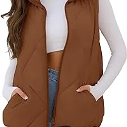 merokeety Women's Puffer Vest Sleeveless Zip Quilted Coat Stand-Up Collar Vest Jacket with Pockets-picture-40