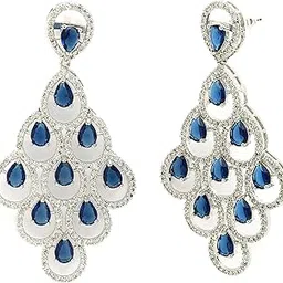 zeneme Rhodium Plated Silver Toned Red American Diamond Studded Contemporary Drop Earrings Jewellery For womens-picture-44