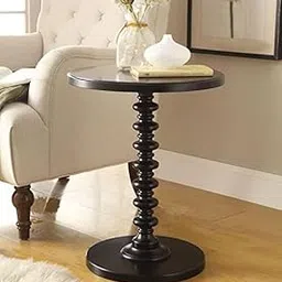 Brown Arts Shoppee Round Wooden Spindle Side Table for Living Room with Pedestal End Table (Black) Medium-image-93