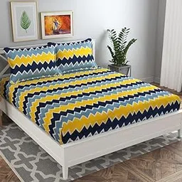 VAS COLLECTIONS Premium 3D Printed 144 TC Microfiber Double Bedsheet with 2 King Size Pillow Covers (90X90 Inches) Yellow & Blue-image-11