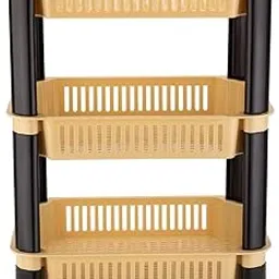 3-Tier Kitchen Storage Rack, Corner Organiser Basket, Multipurpose Trolley, Ivory-picture-22