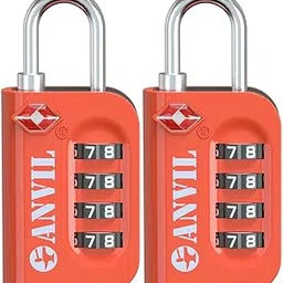 ANVIL TSA Approved Luggage Lock - 4 Digit Combination, 10,000 Combinations, Easy-Read Password Window, Travel Lock for Suitcases, Backpacks, Gym & Student Lockers, Baggage, ORANGE 2 PACK, Compact-picture-52