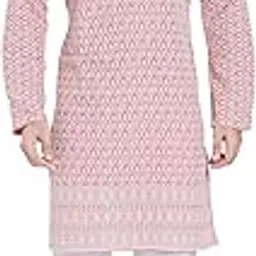 Men's Thread Embroidered Cotton Blend Slim Fit Kurta Pyjama Set-image-24