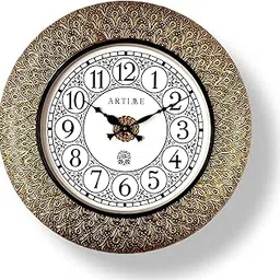 Antique Brass Wall Clock – 18-Inch Vintage Decorative Clock with Embossed Brass & MDF Wood for Living Room, Bedroom, Office (Design-4)-image-25