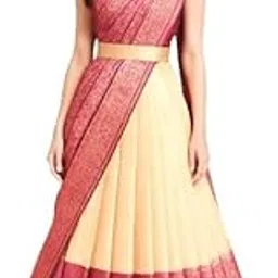 Unstitched Multicolor South Indian Silk Lehenga Set with Blouse Piece & Dupatta | Traditional Half Saree Style | Festive for Women-image-68