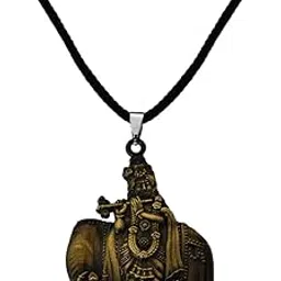 shiv jagdamba Lord Krishna Cow Idol Cotten Dori Bronze Zinc Metal Pendant Necklace For Men women-picture-18
