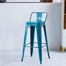 Creative Sleek, Durable bar Stool Crafted from Powder-Coated Metal. Features a Low-backrest and footrest for Added Comfort and Modern Industrial Aesthetics. (Pack of 1) (1, Blue) image 1