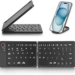 EXOMOON Mini Foldable Bluetooth Keyboard - Wireless Keyboard with Holder Travel Portable Rechargeable Keyboard for Android Windows iOS,Support 3 Devices-picture-40