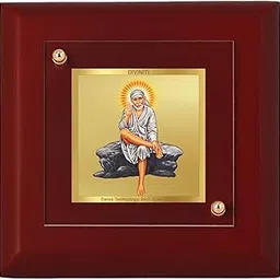 DIVINITI 24K Gold Plated Foil Sai Baba Wall Photo Frame, Table Décor|MDF 1A Wooden Wall Photo Frame and|Religious Photo Frame Idol For Pooja, Gifts Items (9.5CM X 9.5CM)-picture-50