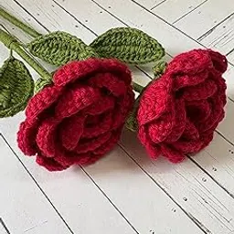 Crochet Flowers Pack of 2 – Hand-Crocheted Red Rose Bouquet with Green Stems | Beautiful Decorative Crochet Roses for Home Décor, Gifts for Family & Friends, Handmade Floral Arrangement-image-72