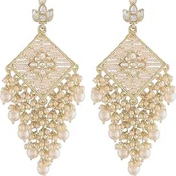 i jewels Gold Plated Traditional Kundan Pearls Dangle Earrings For Women/Girls (E2943)-picture-43
