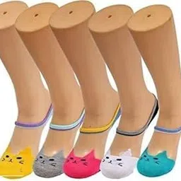 Ankle Length Low Cut Invisible Cotton Net Socks for Women & Girls - Cat Face Printed Socks - Combo Free Size - Multicolor- Multipacks socks random color as per the stock-image-92