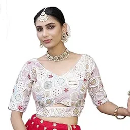 pujia mills Women's Milan Silk Solid Half Sleeve Regular Saree Blouse-picture-27