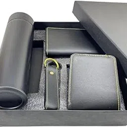 Gift for Men I RFID Protected Leather Wallet, Keychain & Bottle,Card Holder Combo Gift Set I Gift for Friend, Boyfriend,Husband,Father, Son etc (Black M)-image-91