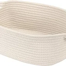 Small Woven Cotton Rope Basket Cute Baby Gift Baskets Empty Decorative Storage Basket for Organizing Shelves Closet Baby Nursery Basket Bin Toy Storage Basket Organizer 13.7"x10.2"x 5" Pure White-picture-18