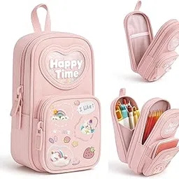 WISHKEY Premium Pencil Case for Girls Large Capacity 6 Layer 3 Compartment Pencil Pouch Unicorn Stationery Organizer for School Kids Multipurpose Pencil Box for Girls Birthday Gift Light Pink-image-62