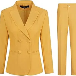 yunclos Women's 2 Piece Double Breasted Suit Set Two Button Blazer and Pants-picture-32