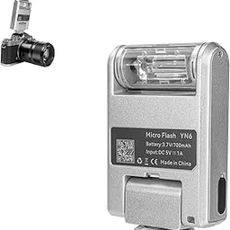Yunseity Mini Camera Flash, GN8 Hot Shoe Mount Flashlight with Multi Angles Adjustment, 5600K Universal Rechargeable On Camera Flashlight for DSLR Cameras (Silver)-picture-22