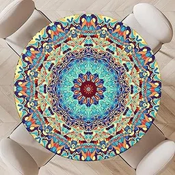 Round Fitted Tablecloth with Elastic Round Outdoor Tablecloth (Mandala, Fits Table up to 36" - 44" Diameter)-picture-26