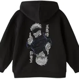BQF Kids's Regular Fit Fleece Casual Hooded Neck Printed Hoodies Black with Skull Print, 100% Cotton-image-1