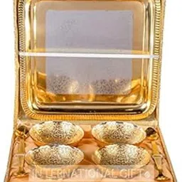 INTERNATIONAL GIFT® German Silver Brass Round Bowl Set with Tray and Spoon with Royal Royal Luxury Velvet Box Used for Dry Fruit, Sweets and Home Decor-picture-12