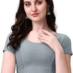 Priyanka Traders Women's Round Neck Dobby Fabric Stretchable Short Sleeve Readymade Saree Blouse-picture-48