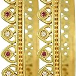 jfl Jewellery For Less Exquisite Gold Plated Heart Design with Ruby & Diamond Accents Bangle Set for Women and Girls. (Set of 2)-picture-26