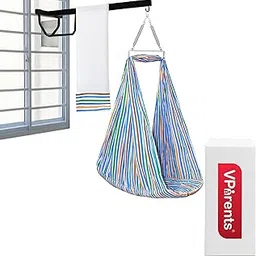 VParents Neonate Baby Swing Cradle with Mosquito Net Spring and Metal Window Cradle Hanging Rod (Blue)-picture-11