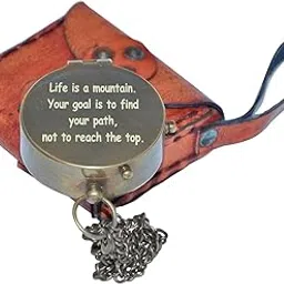 Collectibles Magnetic Pocket Engraved Compass 2 inch Quote ‘’ Life is A Mountain Your Goal is to Find Your Path Not to Reach The Top ’’with Leather Case for Outdoor Hiking, Military Camping Survival-picture-17