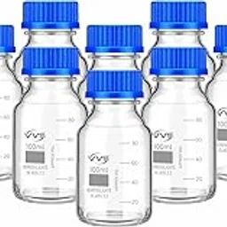 VVS Borosilicate Glass reagent bottle 100ml with leak proof Blue Screw Cap pack of 10 for glassware chemical bottles for lab, laboratory, kitchen and professional use-image-17