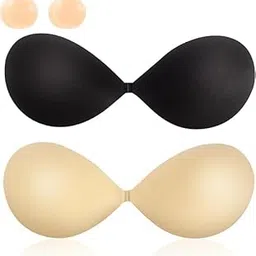 Bekin Push Up Sticky Bra, 2 Pack Reusable Adhesive Invisible Strapless Backless Silicone Bra with 4 Nipple Covers Reusable Free Size Backless Bra for Saree, Lehenga, Gown, Party & Wedding-picture-32