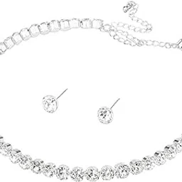 gaazi jewellers Diamond Look Necklace Set for Women | White Crystal Choker with Matching Stud Earrings | Party & Festive Type Lightweight Jewellery-picture-19