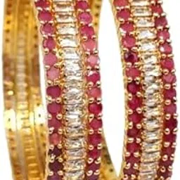twini American Diamond Ruby Red Bangles for Women | Gold Finish with Designer Stone Setting | Traditional Ethnic Jewellery for Weddings, Parties, Festivals & Bridal Wear-picture-22