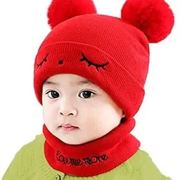 Kids Baby Winter Knit Hat Scarf Set Toddler Girls Boys Woolen Soft Wool Acrylic Lycra Pom Pom Beanie Cap Neck Warmer (Age 6 Month to 3 Yrs)-picture-14
