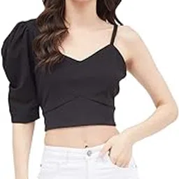 kibo Casual Women's Solid Polyester V Neck Top Black-picture-24