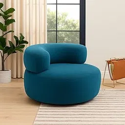 SOFALIZE - Modern Accent Chair U -Shaped Backrest with Boucle Fabric Upholstery Round Shaped Chair Comfortable Seat Sing Chair for Living Room, Bedroom, Guestroom, Hallways, Office. (Teal Blue)-image-10