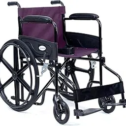 Everactiv Economy Foldable Wheelchair with Heavy-Duty Frame, Strong Crossbar Support, Safety Seat Belt, Wide Padded Seat, Easy Folding Design, 120 kg Capacity | Wheelchair for Old Age Person | Wine Red Colour-picture-59