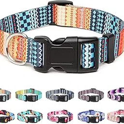 Qpets Stainless Steel Polyester Plastic Nylon Bohemia Style Dog Collar With Patterns Adjustable 33-55Cm Soft Comfy Pet Collars Dog Belt For Small Medium Large 15-30Kg Dogs (Size:M), Multicolor-image-8