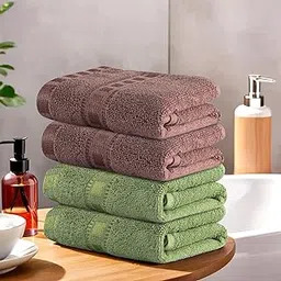Urbane Home Pack of 4 Cotton Hand/Face Towels for Men & Women | Easily Washable | Workout Gym Napkins for Men | Pocket Towel - Green & Brown-picture-27