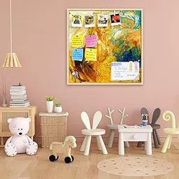 ArtzFolio Modern Impressionism Abstract | Bulletin Board Notice Pin Board | Vision Soft Board Combo with Thumb Push Pins & Sticky Notes | Natural Brown Frame | 12 x 12 inch (30 x 30 cms)-image-82