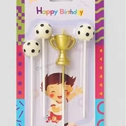 Homebakers Mart Happy Birthday Soccer Trophy Candle Set, White and Gold, Football Theme Birthday Cake Topper, 4 Piece Decorative Candles-picture-15