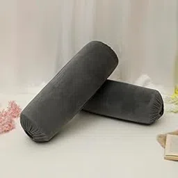 The Conversion Set of 2 Premium Super Soft Velvet Pure Mercerized Fabric Solid Design Dark Grey Color Bolster Cover/Load Cover 2 pc - 15"x30" (38 cm x 75 cm)-image-57