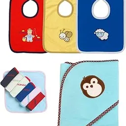 Fash-N-Vibe Infant Drool Control Kit with Three Bibs Seven Weekday Washcloths and One Printed Hooded Towel for Newborns Age 0 to 6 Months Soft Cotton Fabric Essentials Set_18-picture-32