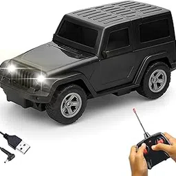 TOYOOS Rechargeable Remote Control Thar Jeep for Kids | LED Lights, Music & Openable Doors | Finely Crafted Premium Car Model | Fun Musical SUV Model (Black Color)-picture-31