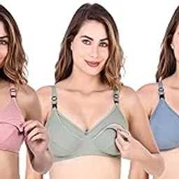Mother Feeding Bra is Designed for Ultimate Comfort, Making Breastfeeding a Breeze, 3-Pack, Pink Blue Green, Cotton Blend, Adjustable Straps. (in, Numeric, 36, C, (Pack of 3) Pink-Blue-Green)-image-89