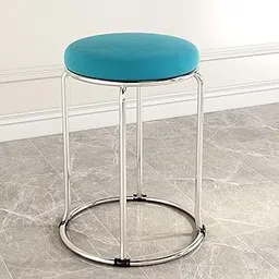 Elegant Velvet Vanity Stool – Stools for Coffee/Tea/Milk Shops, Bedroom Seating, Makeup Chairs, Compact Footrest for Living Room, Metal Legs (Teal Green, Silver Legs)-picture-10