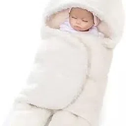 First Kick Baby Blankets New Born Pack of Hooded Supersoft Wearable Wrapper Durable Fleece Polyester Cum Baby Sleeping Bag for Babies (70 cm x 76 cm, 0-6 Months) White-picture-46
