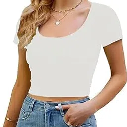 xolani Women Square Collar Short Sleeve Basic Casual Slim T-Shirts Sexy Crop Top L2664 VK-picture-45
