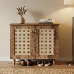 Roma 2-Door 3 Shelves Shoe Rack with Natural Cane/Rattan Engineered Wood (Teak)-picture-12